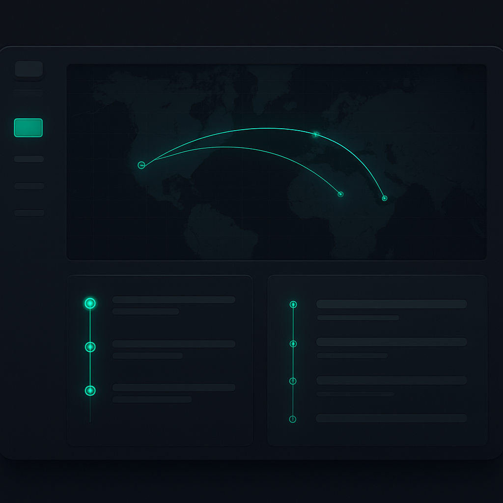 Painel de rastreamento Rastreia.ai mostrando rotas de envio e linha do tempo de entregas